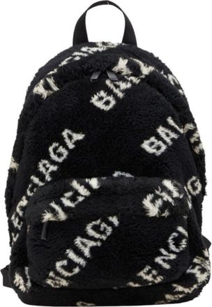 Balenciaga Black White Faux Fur Leather Backpack (Pre-Owned)