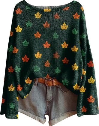 Generic Christmas Jumper for Women, Long Sleeve Loose Fit Boat Neck Sweater Pullover, Festive Knitted Jumper with Multiple Designs for Holiday & Casual Wear