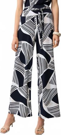 Joseph Ribkoff Silky Knit Geometric Print Wide Leg Pull-On Pants In Vanilla/multi