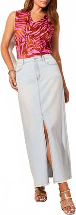 Tribal Long Denim Skirt In Blue