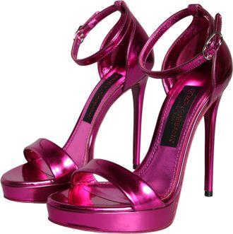 Dolce & Gabbana Womens Fuchsia Keira Heels Ankle Strap Sandals Shoes Polyurethane Polyester