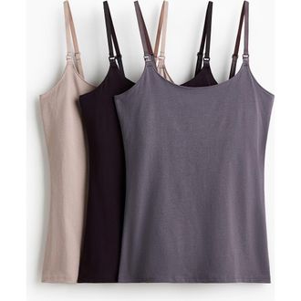 H&M Mama 3-pack nursing camisole tops in Dark Dusty Purple/light Beige at Nordstrom, Size X-Large