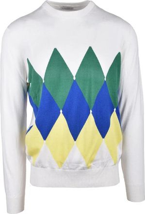 Ballantyne Cotton and Cashmere Sweater - White/Green