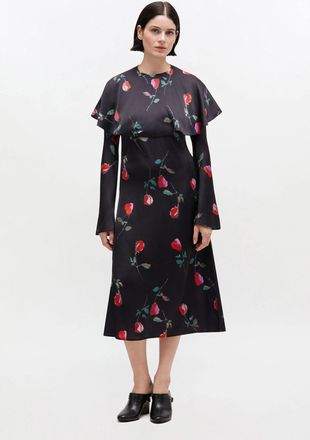 Ganni Black Printed Circle Collar Midi Dress - Size 34 Viscose