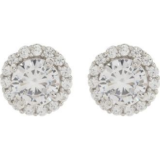 Suzy Levian Sterling Silver & CZ Halo Stud Earrings in Metallic Silver at Nordstrom Rack