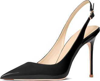 Generic Womens Patent Leather Slingback Stiletto Heels Pointed Toe Adjustable Buckle Strap High Heel Dress Shoes Classic Elegant Pumps for Formal Dinner & Wed