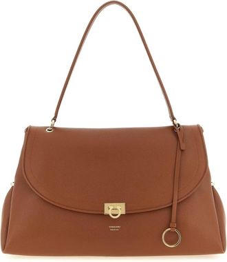 Ferragamo Borsa a spalla in pelle con chiusura Gancini - - Bags - Donna - Marrone - ONE SIZE
