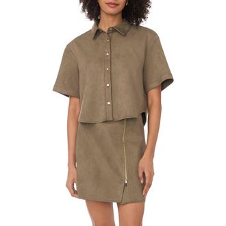 Parker Faux Suede Short Sleeve Button-Up Shirt in Olive at Nordstrom Rack, Size Xx-Small