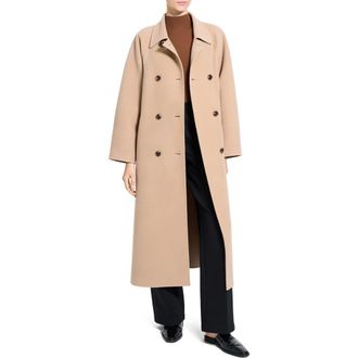 Theory Double Breasted Wool Blend Coat in Palomino - Tsi at Nordstrom Rack, Size Medium