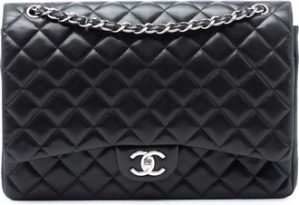 Chanel Womens Pre-owned Maxi Classic Lambskin Double Flap - Black Leather - One Size