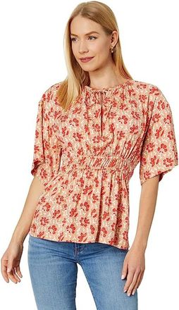 Joie Renae Top Womens Vibrant Red Floral Elastic Waist Pullover FROG173