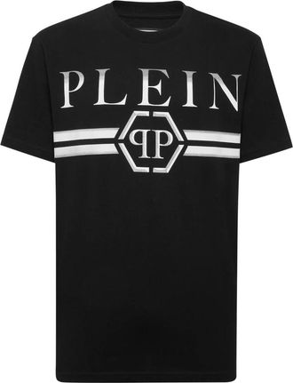 Philipp Plein Tops, Heren, Zwart, 2Xl, Katoen, T-shirt met Ronde Hals en Strepen