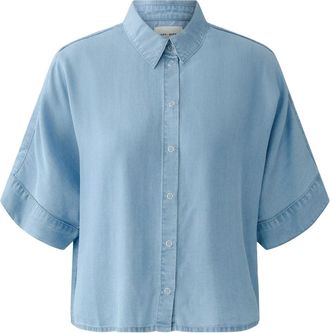 Oui Blouse met korte mouwen - Dames - Overhemden - Blauw - S - Denim - Overhemden