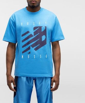 New Balance Uomo Quiet Noise Graphic T-Shirt in Blu, Jersey di Cotone, Taglia XL