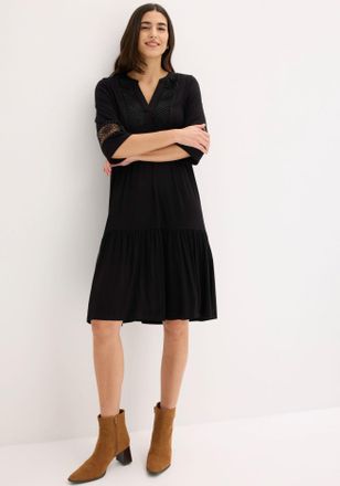 Bonprix Tunikakleid BONPRIX, Damen, Gr. 48/50 (XL), N-Gr, schwarz, Web, Obermaterial: 95% Viskose, 5% Elasthan, ausgestellt, Kleider Tunikakleid, ausgestellte