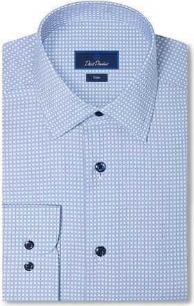 David Donahue Trim Fit Microcheck Cotton Dobby Dress Shirt in Sky/navy at Nordstrom, Size 17.5