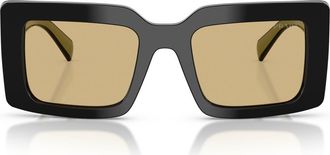 Prada 52mm Rectangle Sunglasses in Black/yellow at Nordstrom