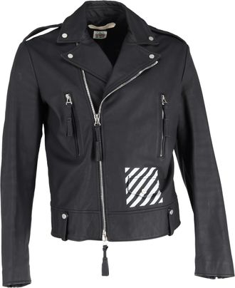 Off-white Pre-owned Mens Off-White Diagonal Stripe Biker Jacket in Black Leather - Size IT 50 (Mens)