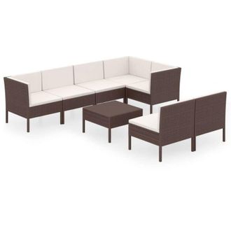 vidaXL Set Muebles De Jard&iacute;n 8 Pzas Y Cojines Rat&aacute;n Sint&eacute;tico Marr&oacute;n Vidaxl