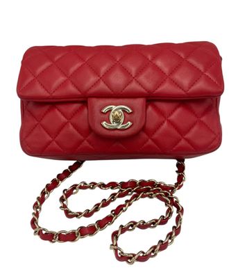 Chanel Chanel Classic Double Flap Klein Rood Lamsleer Goud
