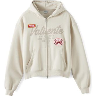 Cotton On Mens Cropped Zip Up Graphic Hoodie in Bone Valiente at Nordstrom, Size Xx-Large