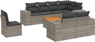 vidaXL Set De Muebles De Jard&iacute;n 9 Pzas Y Cojines Rat&aacute;n Sint&eacute;tico Gris Vidaxl