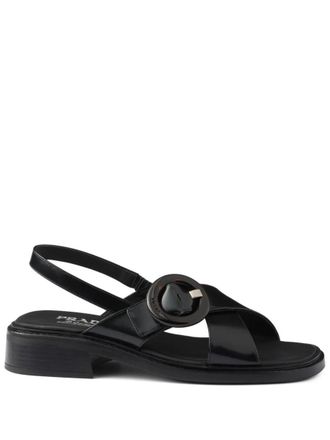 Prada Brushed Leather Crisscross Band Sandals With Plexiglas Buckle Shoes