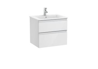 Roca Roca - Pack Unik Mueble Base De Dos Cajones + Lavabo Central The Gap Color: Blanco Brillo - Medidas: 605x460x537 Mm