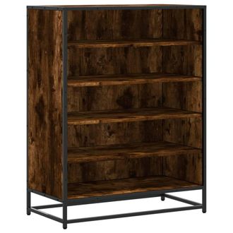 Berkfield Home Shoe Cabinet Smoked Oak 75x38x97.5 cm Engineered Wood & Metal in Brown