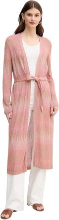 Oui Gebreide Cardigan met Riem en Patroon - Dames - Lange truien - Roze - S - Katoen - Truien & Vesten