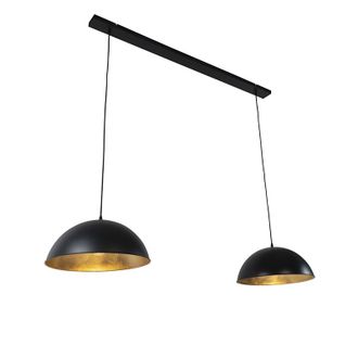 QAZQA Qazqa Industrial L&aacute;mpara Colgante Industrial Negra Con Dorado 2 Luces - Magnax Acero Alargada Adecuado Para Led Max. 2 X 60 Watt