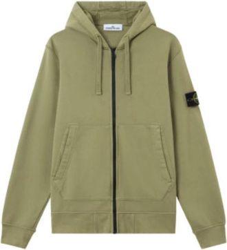 Stone Island Zip-Through Hoodie - Heren - Vesten met rits - Groen - M - Katoen - Hoodies & sweatvesten