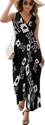 Generic Kiss My Ace Poker Casino Womens Maxi Dress Sleeveless V Neck Dresses Casual Outfits 2XL