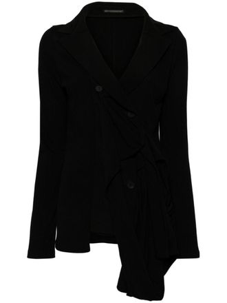 Yohji Yamamoto notched-lapels asymmetric blazer - women - Polyester/Triacetate/Cotton - 2 - Black