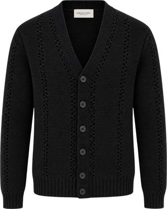 Daniele Fiesoli C&aacute;rdigan de Pura Lana Merino con Punto Legaccio y Traforo - Knitwear - Hombre - Negro - XL