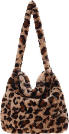 Generic Womens Plush Bags Women Plush Shoulder Bag Large Capacity Heart Fluffy Commuting Simple Shopping Furry Messenger Chic Hobo(Khaki)