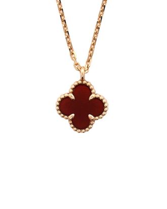Van Cleef & Arpels 18K Rose Gold Sweet Alhambra Pendant Necklace 18K Rose Gold And Carnelian (Authentic Pre-Loved)
