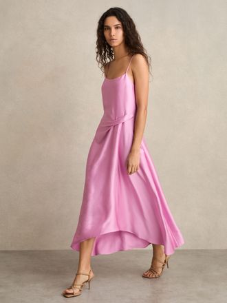 Reiss Womens Pink Satin Drape-Detail Slip Dress, Size: 18