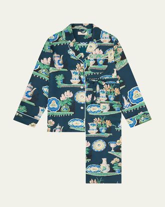 Olivia Von Halle Lila Giotto Ceramic-Print Silk Pajama Set