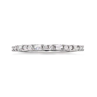 Ross-Simons Round and Baguette Lab-Grown Diamond Ring in Sterling Silver