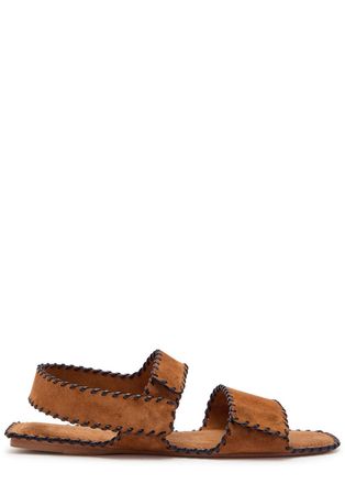 Khaite Boden Whipstitch Suede Sandals - Brown - 37 (IT37 / UK4)