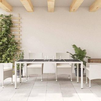 Berkfield Home Garden Table with Glass Top White 190x90x75 cm Poly Rattan | Size: 190 x 90 x 75 cm