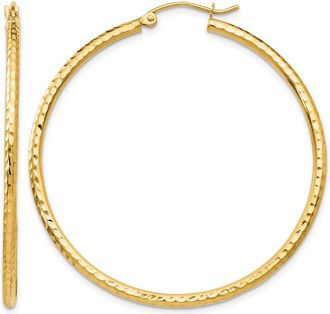Diamond2Deal 14k Yellow Gold Diamond-cut 2x45mm Round Tube Hoop Earrings