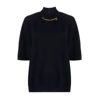Stella McCartney Stella McCartney, Turtlenecks, female, Blue, Size: S Falabella Chain Fine-Knit Sweater