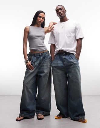 Collusion Unisex - XL - Jeans ampi lavaggio blu medio