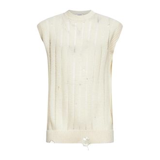 Laneus Sleeveless Knitwear, male, Beige, Size: XL Destroyed Sleeveless Shirt