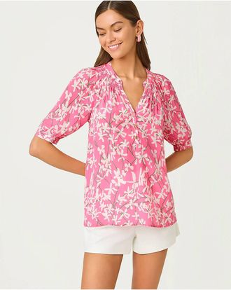 Lilly Pulitzer Elsa Short Sleeve Silk Top In Confetti Pink Liza