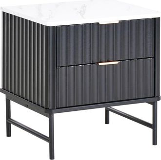 Beliani Mesita De Noche De 2 Cajones Mesilla De Noche Unidad De Almacenaje Madera De Ingenier&iacute;a Negro Efecto M&aacute;rmol Glastonbury