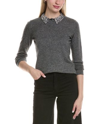 Sofiacashmere Sofiacashmere Embellished Collar Wool & Cashmere-Blend Sweater