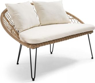 Oviala Sofá de jardín de 2 plazas con cojines, imitación de ratán, Bora Bora